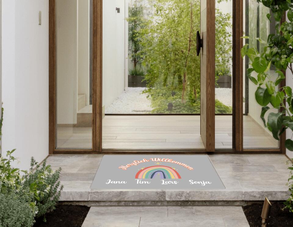 Fußmatte personalisiert Regenbogen mit Herz Nr. 2