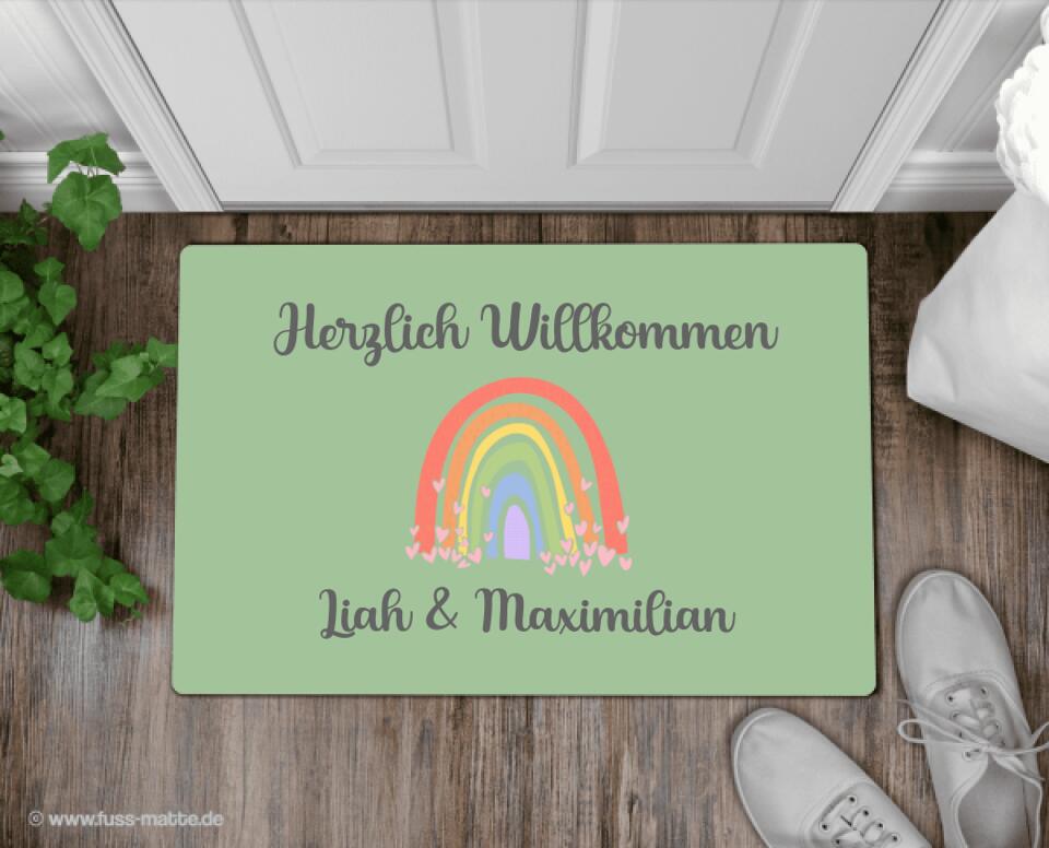 Fußmatte personalisiert Regenbogen mit Herz Nr. 3