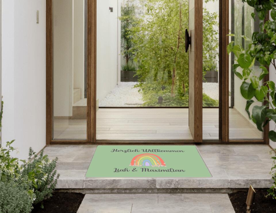 Fußmatte personalisiert Regenbogen mit Herz Nr. 3