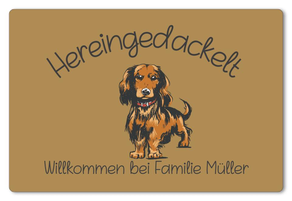 Fußmatte personalisiert Hereingedackelt 2 Langhaardackel Dackel