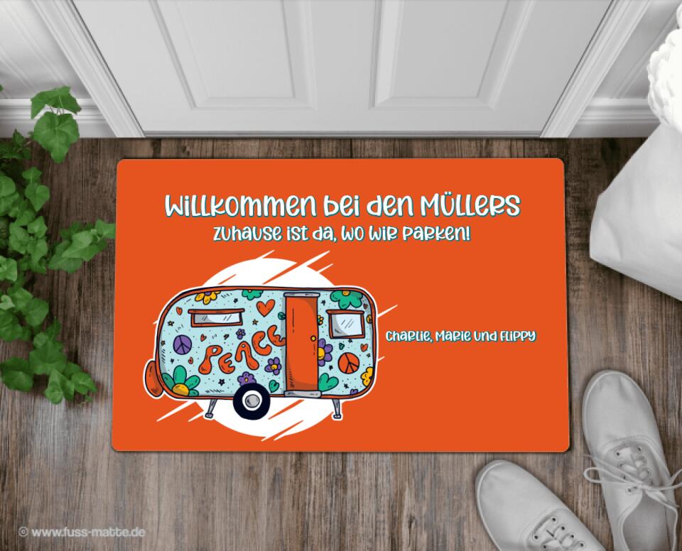 Fußmatte personalisiert Wohnwagen Hippie Camping - artidomo