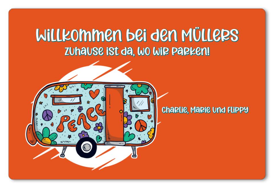 Fußmatte personalisiert Wohnwagen Hippie Camping - artidomo