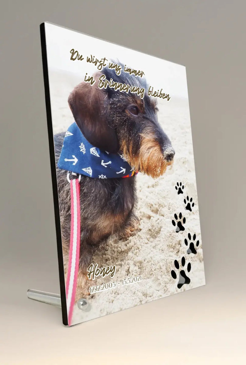 Hunde-Bild mit Aufsteller personalisiert mit ausgeschnittenen Pfoten - artidomo